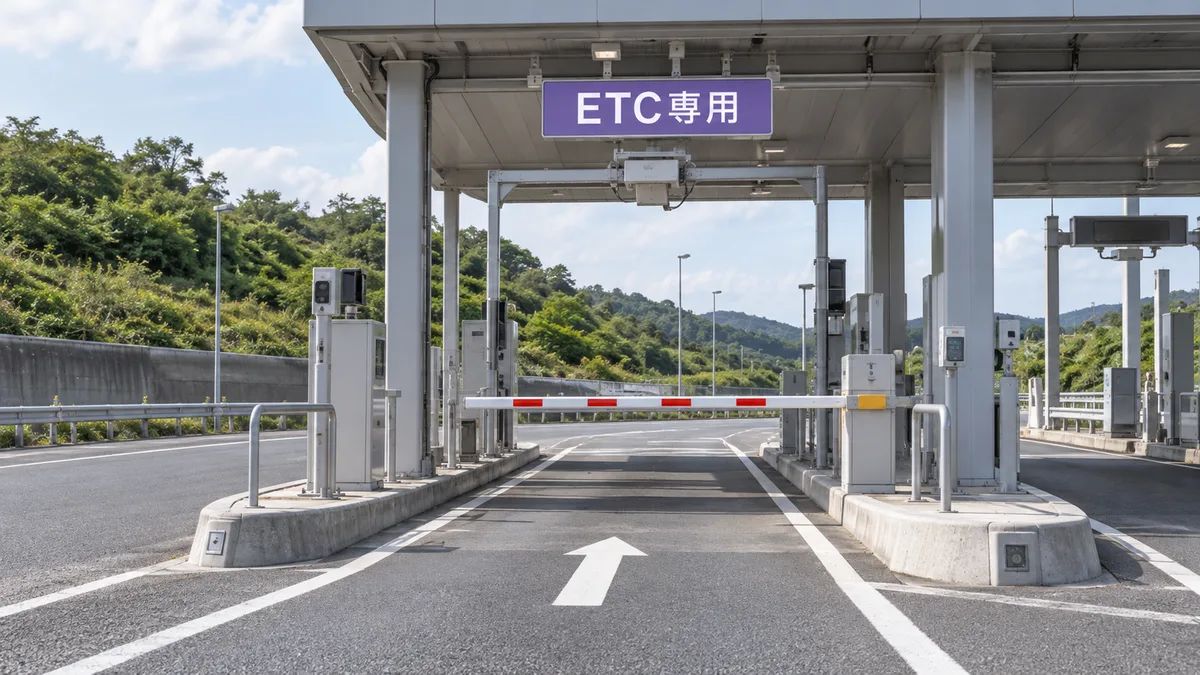 ETC専用レーンのアンテナ・車両検知器・開閉バー