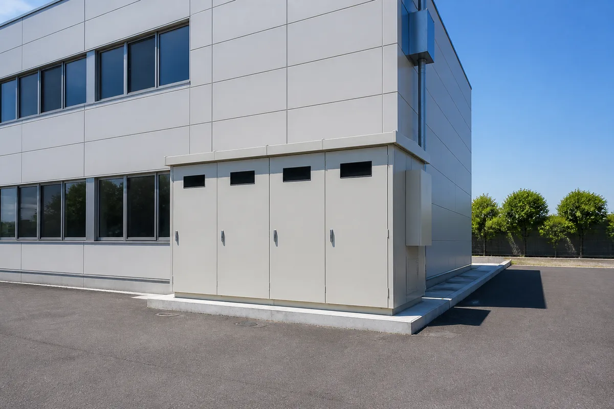 建物脇に設置された受変電設備